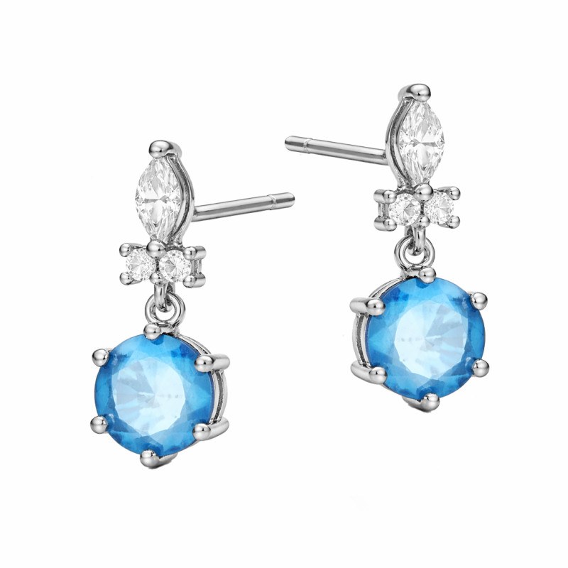 Komplet srebrny kolczyki i zawieszka z niebieską cyrkonią