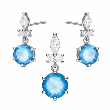 Komplet srebrny kolczyki i zawieszka z niebieską cyrkonią