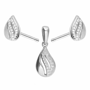 Komplet srebrny kolczyki i zawieszka kropla z cyrkoniami