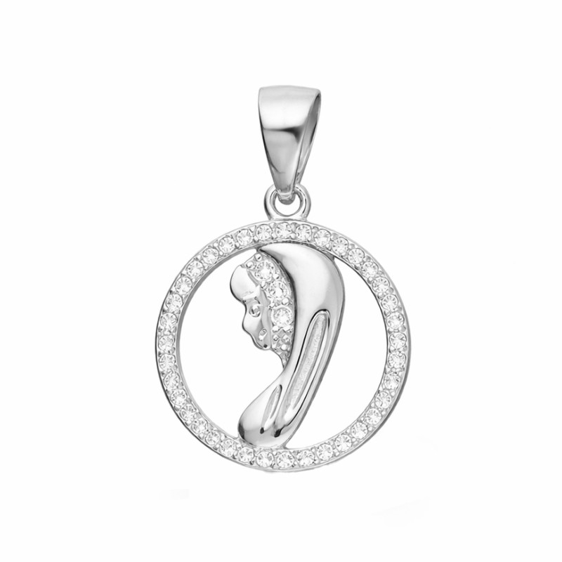 Medalik srebrny Główka Matki Boskiej w kole