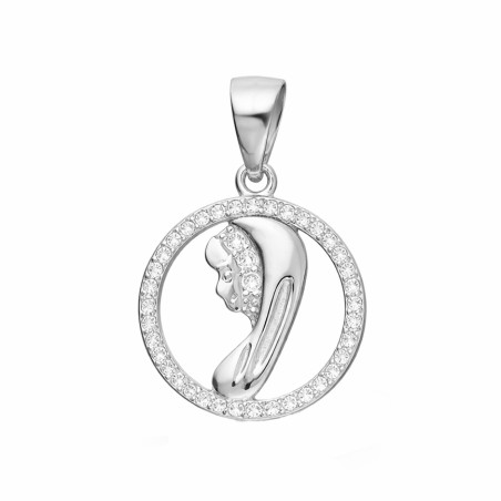 Medalik srebrny Główka Matki Boskiej w kole