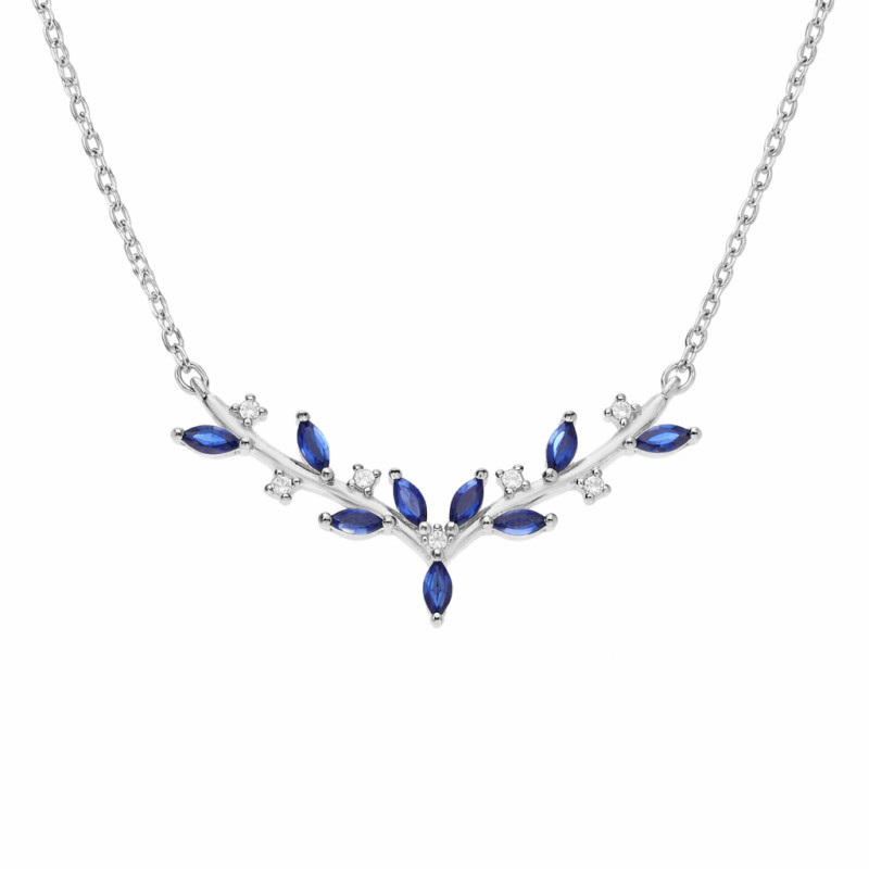 Naszyjnik srebrny gałązki z ciemno-niebieskimi cyrkoniami