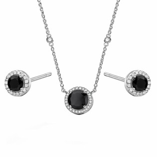 Komplet srebrnej biżuterii z czarną cyrkonią Metropolis