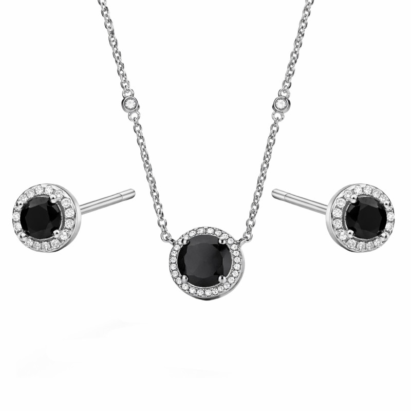 Komplet srebrnej biżuterii z czarną cyrkonią Metropolis