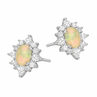 Kolczyki srebrne z opalami białymi i cyrkoniami