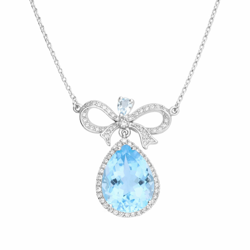 Naszyjnik srebrny z cyrkoniami i naturalnym topazem sky