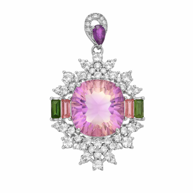 Wisior srebrny z cyrkoniami i ametrynem