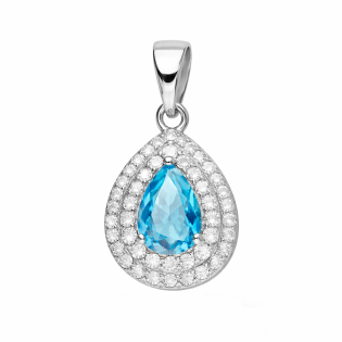 Komplet srebrnej biżuterii kolczyki i zawieszka Markiza kropla z cyrkonią jasno niebieską