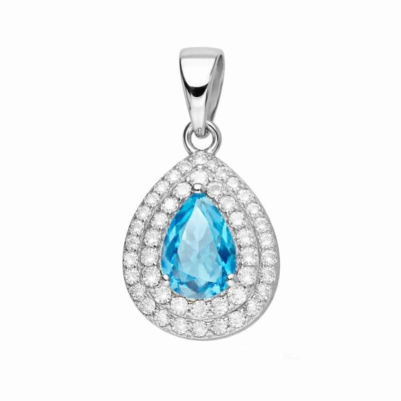 Komplet srebrnej biżuterii kolczyki i zawieszka Markiza kropla z cyrkonią jasno niebieską