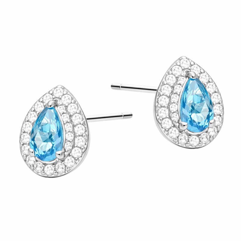 Komplet srebrnej biżuterii kolczyki i zawieszka Markiza kropla z cyrkonią jasno niebieską