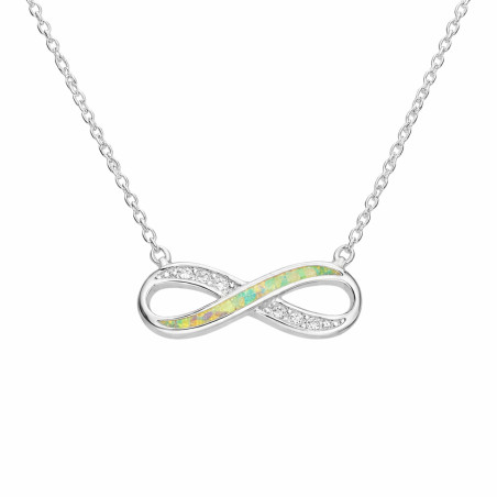 Naszyjnik srebrny infinity z opalem i cyrkoniami