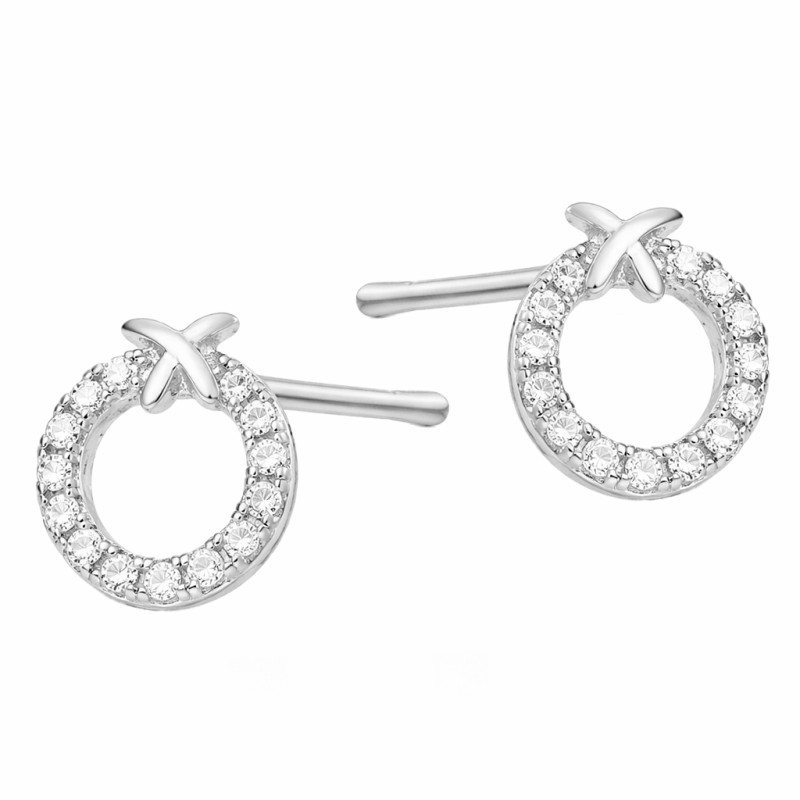 Komplet srebrnej biżuterii kolczyki i naszyjnik z kółkiem z cyrkoniami