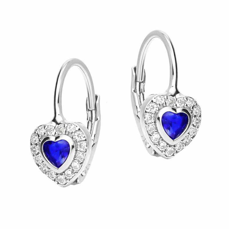 Komplet srebrnej biżuterii kolczyki i zawieszka Markiza serce z ciemno niebieską cyrkonią