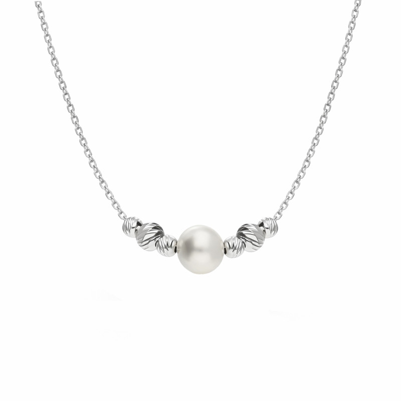 Naszyjnik srebrny z perłą i kulkami