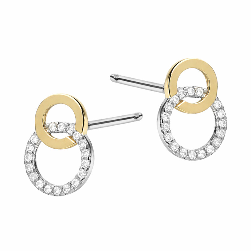 Kolczyki srebrne klanówki kółko cyrkonie i kółko gładkie z blaszką 375