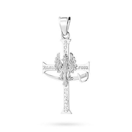 Krzyżyk patriotyczny z orłem i szablą oraz napis Bóg Honor Cnota Ojczyzna, srebro 925