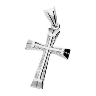 Krzyżyk gładki blask ramiona fazowane, srebro rodowane 925