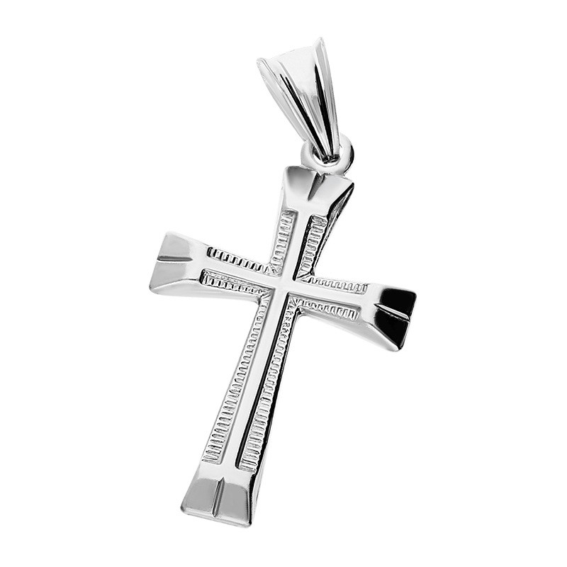 Krzyżyk gładki blask ramiona fazowane, srebro rodowane 925