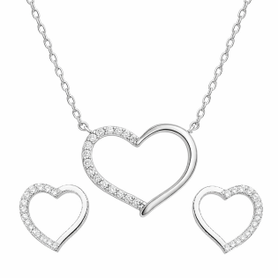 Komplet srebrny naszyjnik i kolczyki z serce z cyrkoniami
