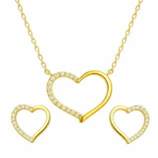 Komplet srebrny naszyjnik i kolczyki serce z cyrkoniami