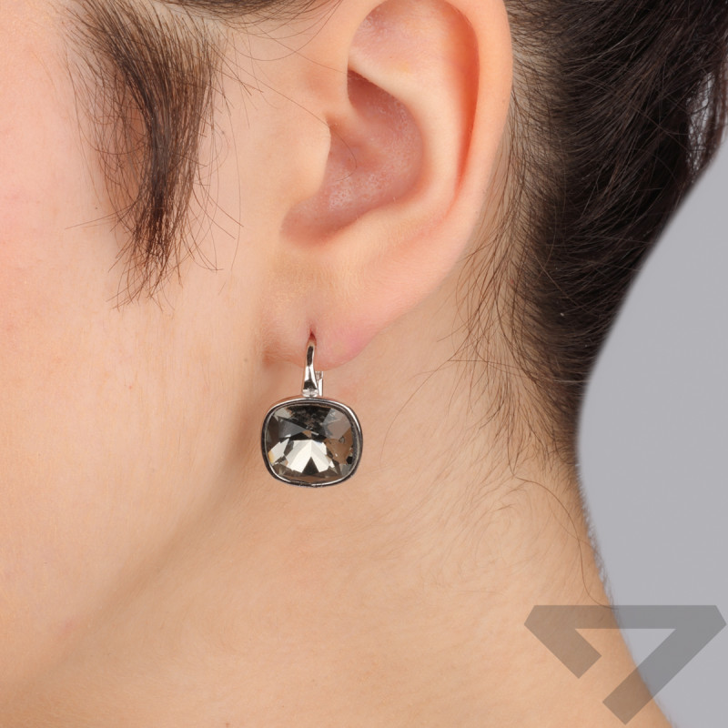 Kolczyki Swarovski Barete z kryształem Night Shadow, srebro 925