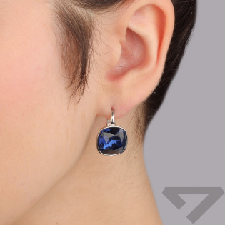 Kolczyki srebrne próby 925 z kwadratowym szafirowym kryształem Swarovski