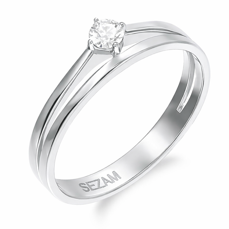 Pierścionek srebrny podwójna szyna gładka i z cyrkonią, próba 925