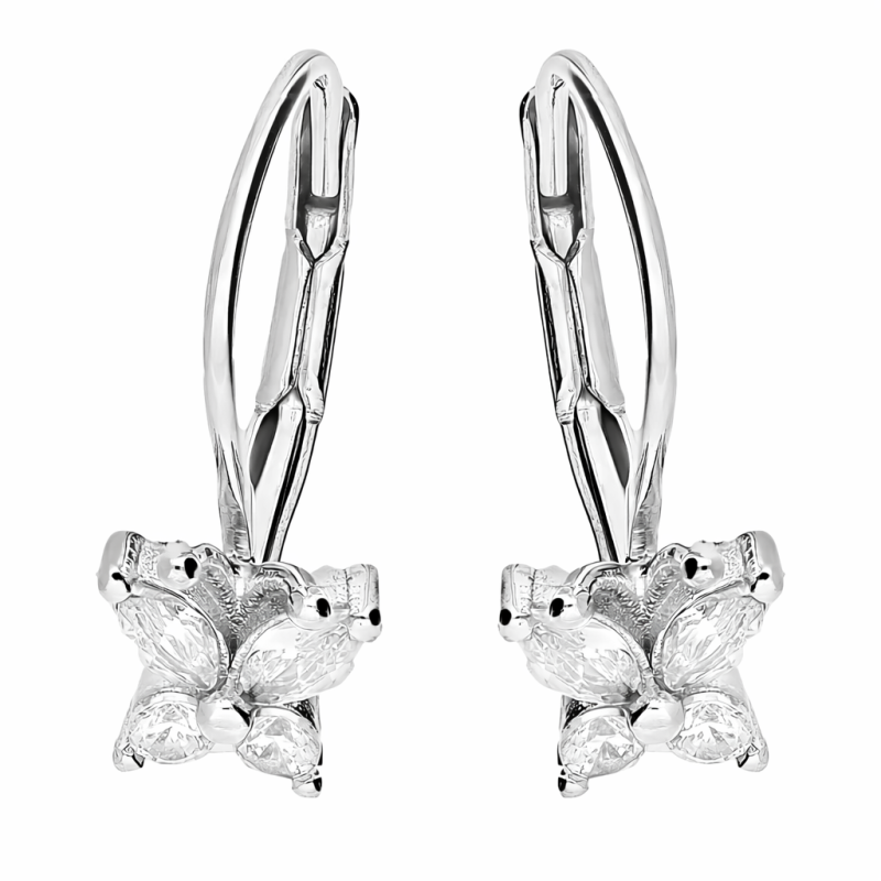 Kolczyki motylki z białą cyrkonią, srebro 925