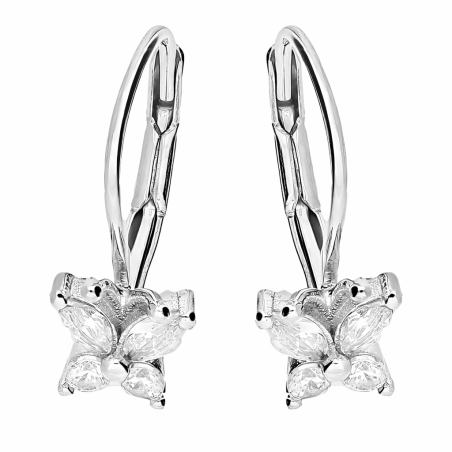 Kolczyki motylki z białą cyrkonią, srebro 925