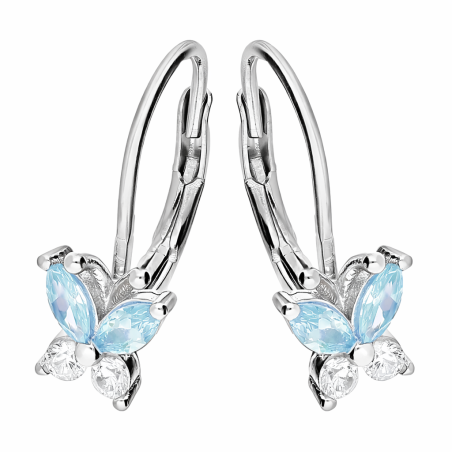 Kolczyki motylki z cyrkoniami białymi i błękitnymi, srebro 925