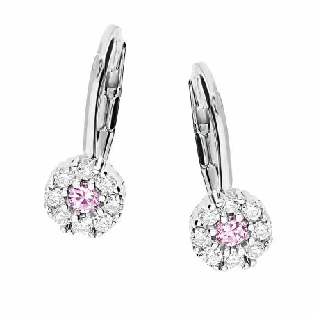 Kolczyki markiza dla dziewczynki z cyrkoniami koloru białego i jasno różowego, srebro 925