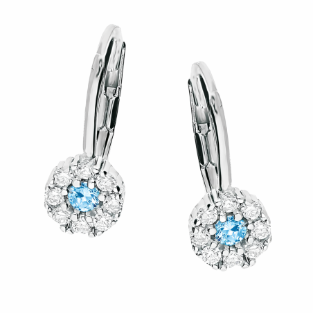 Kolczyki markiza dla dziewczynki z cyrkoniami koloru białego i błękitnego, srebro 925