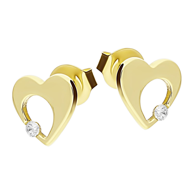 Kolczyki złote serduszka z cyrkonią, złoto próby 585