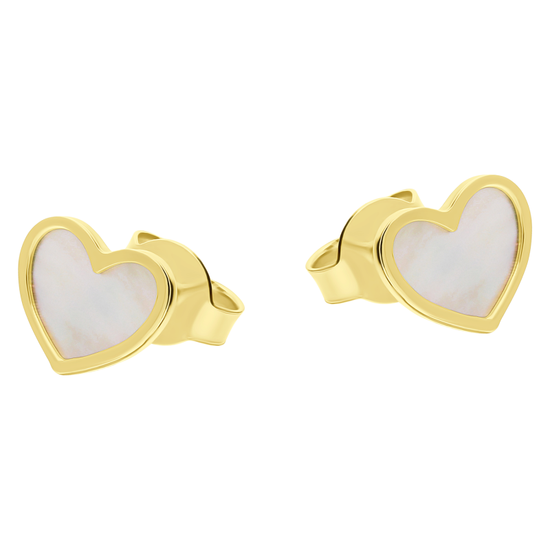 Kolczyki złote serce z masą perłową, złoto próby 585