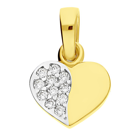 Serduszko pół gładkie i pół z cyrkonami, złoto próby 585