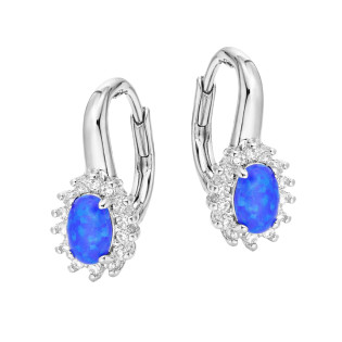 Komplet srebrny kolczyki i zawieszka markiza kwiat z niebieskim opalem