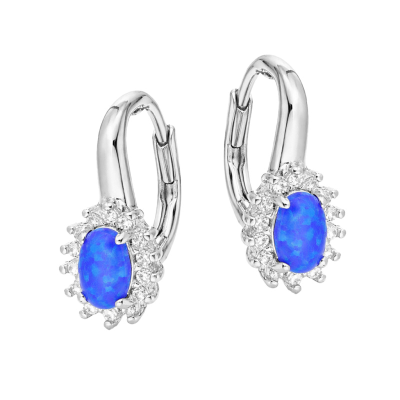 Komplet srebrny kolczyki i zawieszka markiza kwiat z niebieskim opalem