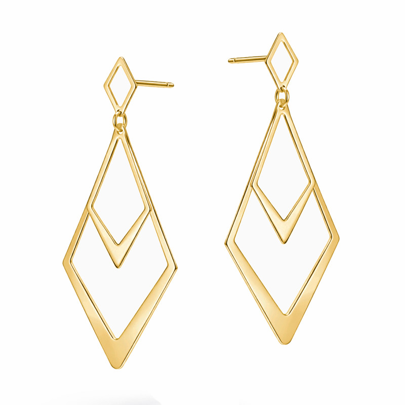 Kolczyki wiszące romby ramki ruchome ze srebra 925 koloru złotego