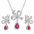 Komplet srebrnej biżuterii naszyjnik i kolczyki Markiza kropla z cyrkonią fuksja