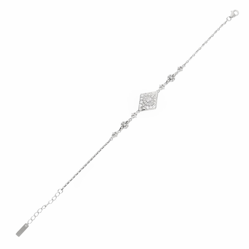 Bransoletka srebrna romb cyrkonie na łańcuszku rolo