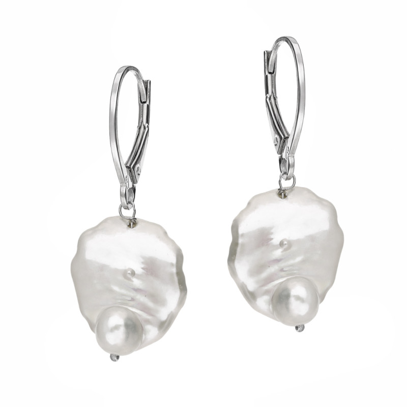 Kolczyki srebrne 925 wiszące z perłą barokową