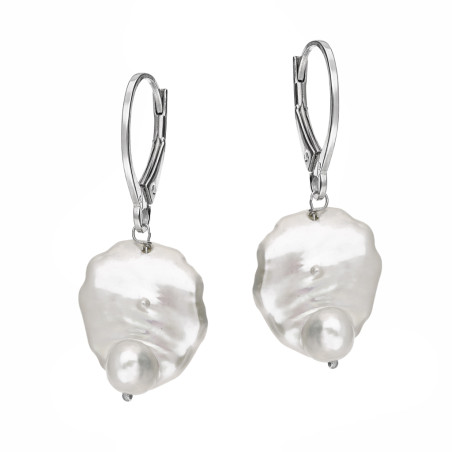 Kolczyki srebrne 925 wiszące z perłą barokową