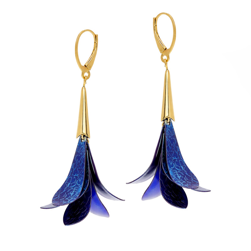 Kolczyki wiszące tytanowe płatki wygięte w połączeniu ze srebrem 925 koloru złotego