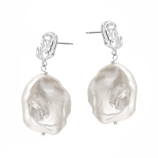 Kolczyki wiszące z naturalną perłą barokową i srebrnym zapięciem próby 925