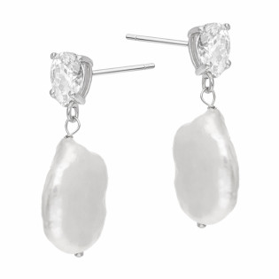 Kolczyki wiszące z perłą barokową i cyrkonią zapięcie ze srebra 925