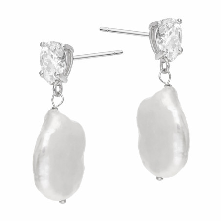 Kolczyki wiszące z perłą barokową i cyrkonią zapięcie ze srebra 925