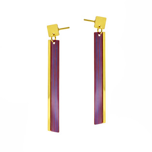 Kolczyki wiszące tytanowa blaszka ze srebrem 925 w kolorze złotym