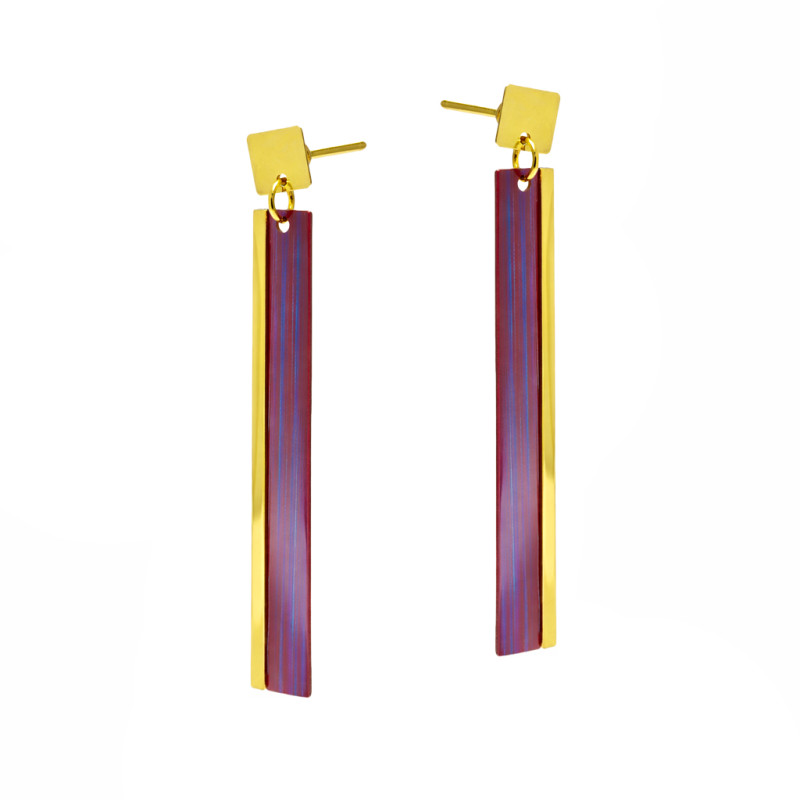 Kolczyki wiszące tytanowa blaszka ze srebrem 925 w kolorze złotym