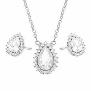 Komplet srebrny kolczyki i naszyjnik kropla z białymi cyrkoniami