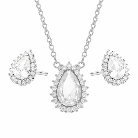 Komplet srebrny kolczyki i naszyjnik kropla z białymi cyrkoniami